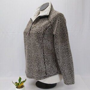 Cozy Sherpa Ladies Medium Raglan Sleeves 1/4 Zip Pullover Jacket Warm Faux Fur
